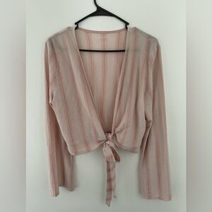 American Eagle Striped Pink Tie-Front Top